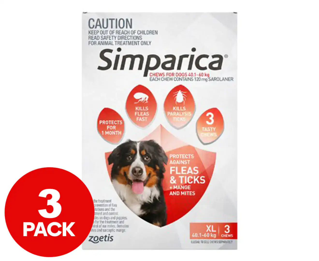 3Pk Flea & Tick Chews for XL Dogs 40.1-60Kg