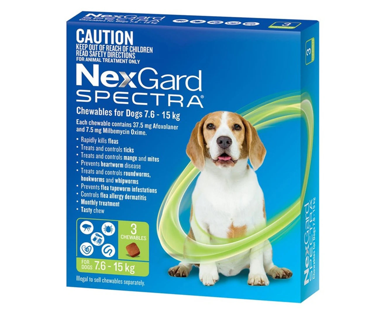 Flea, Tick & Worm Chews for Dogs 7.6-15Kg 3Pk